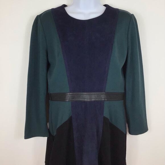 BCBGMAXAZRIA Dark Fern BEATRIZ Faux Suede Colorblock Long Sleeve Sheath Dress M - Picture 3 of 10